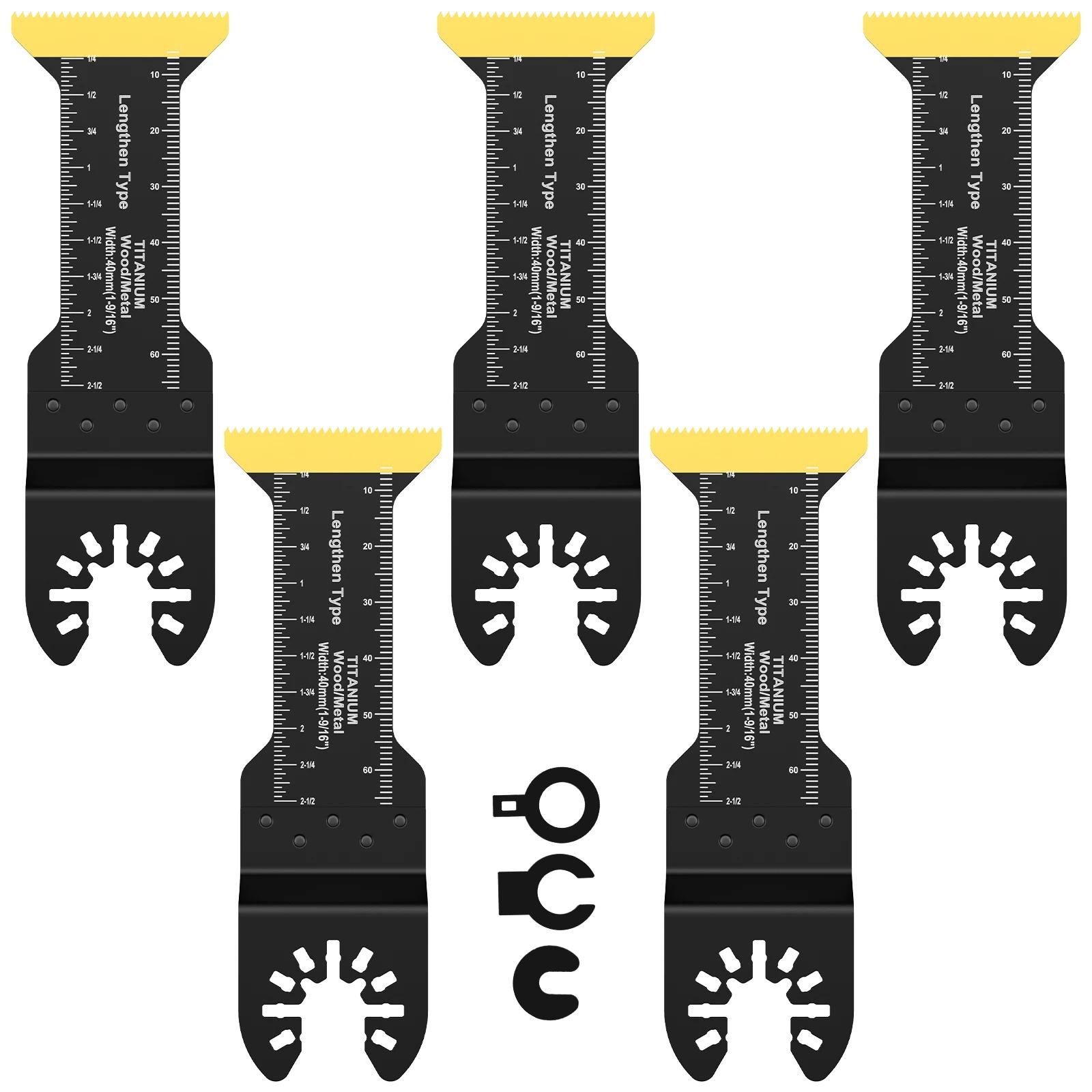 

5Pcs Oscillating Saw Blade 2-3/4inch Extra Long Bimetal Oscillating Multitool Blade Titanium Plated Saw Blades for Cutting Wood