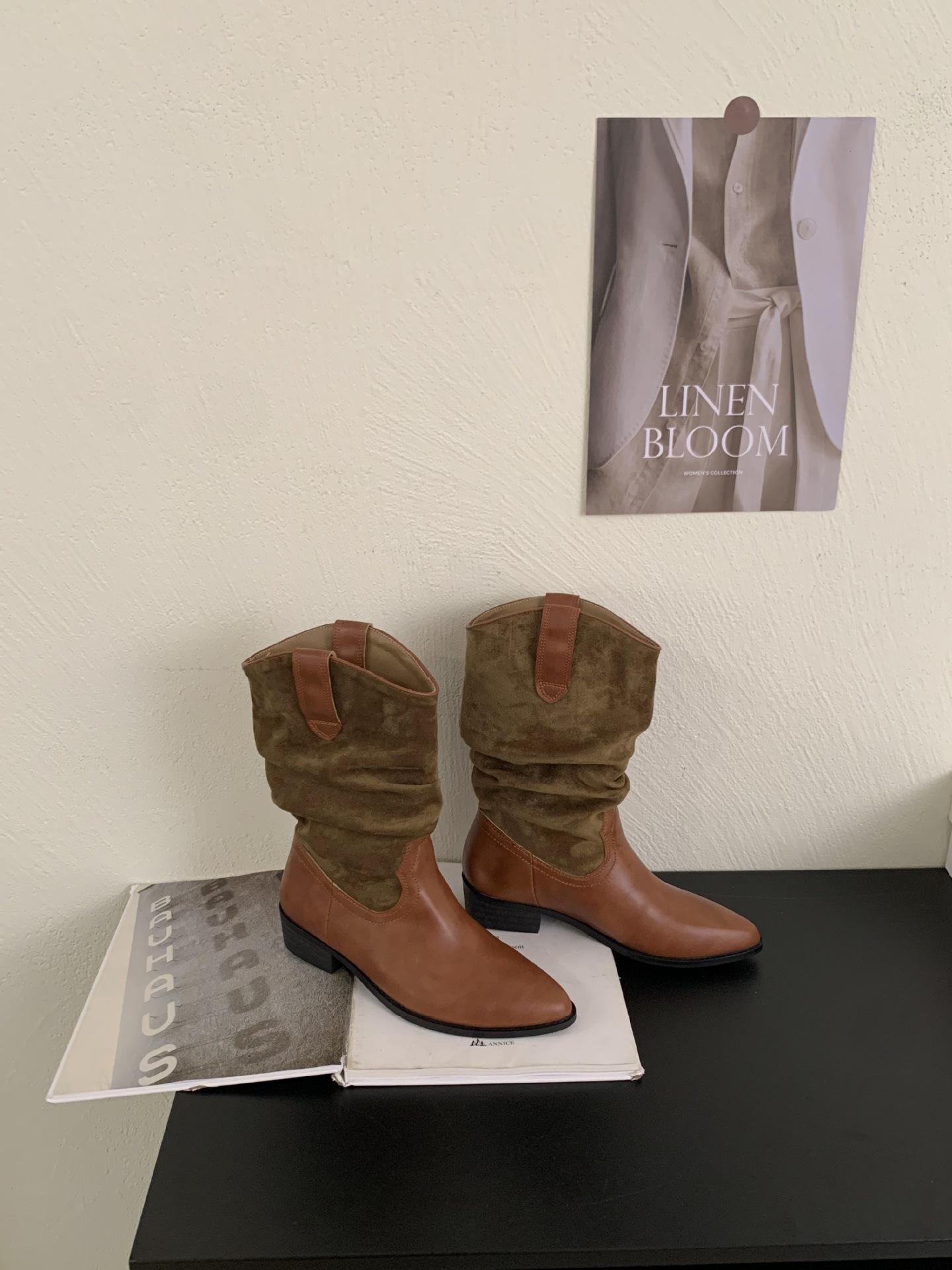 

Ботильоны на толстом каблуке с острым носком, плиссированные ботильоны на наборном каблуке, женские 2025 осень и зима, новые ретро тонкие ботильоны, короткие ботильоны, женские ботинки Мартин 39 коричневый