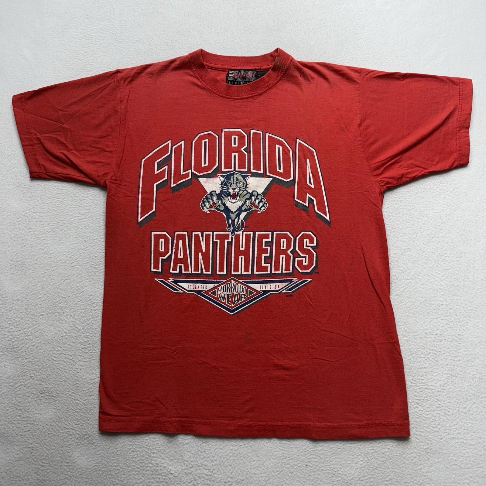 Vintage 90s Florida Panthers Red NHL Graphic T-Shirt Medium Distressed 3XL