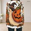 Women Plus Size Square Neck Long Sleeve Faux Two Piece Printed T Shirt Halloween Teddy Bear Pumpkin White