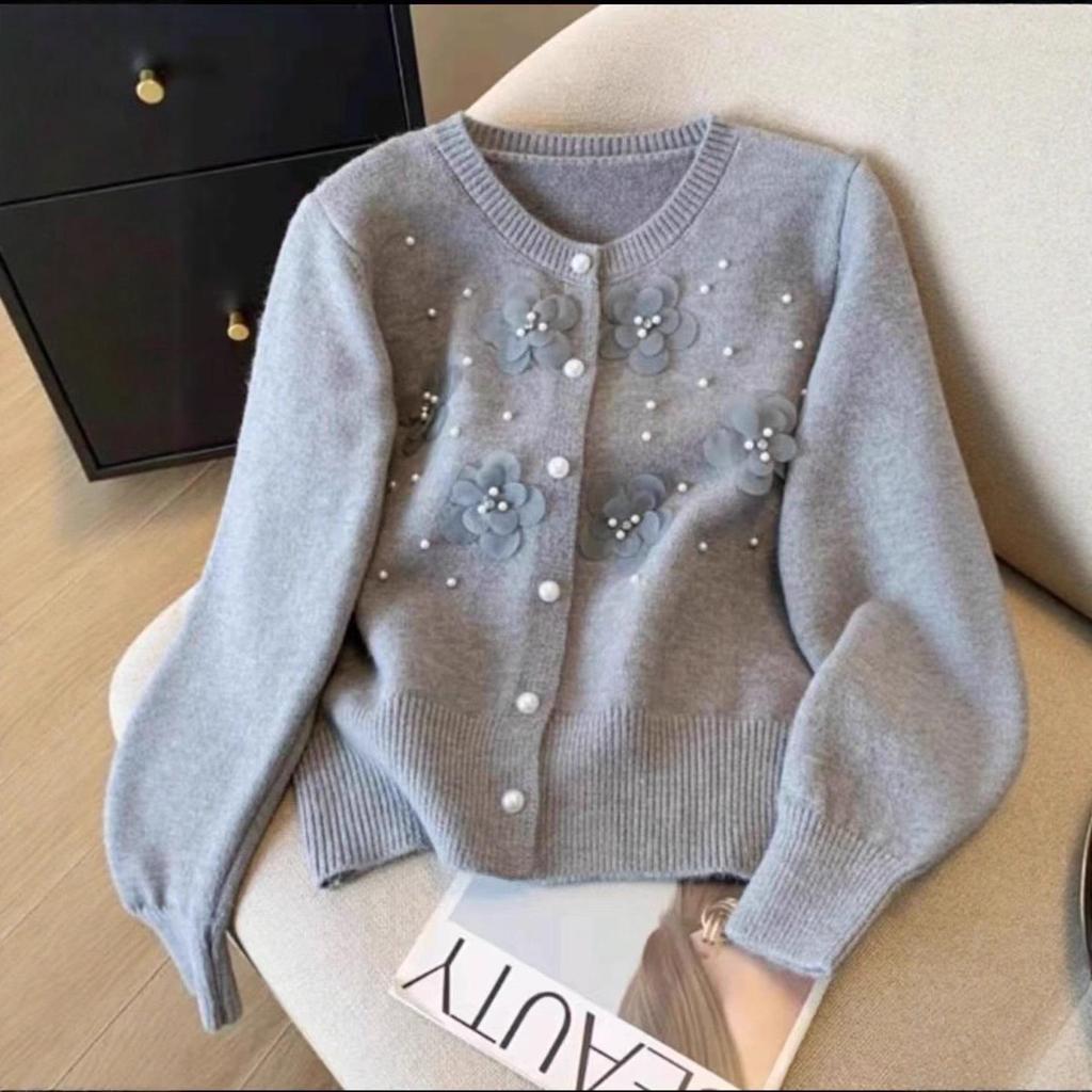 Sweet Age-Defying Embroidered Floral Knit Cardigan - 2025 Autumn/Winter Women's Outerwear