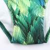 2Pcs/Set Summer Bikini Set Green Printing Sloping Shoulder Design Bra Low-rise Quick-Drying Fabric Bottoms Set Beach Pool Swimwear