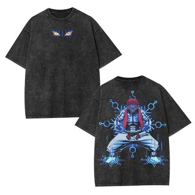 Akaza Demon Slayer Graphic T-shirt For Men Women Clothing Anime Vintage Washed T Shirt Oversized Short Sleeve Casual Cotton Tees