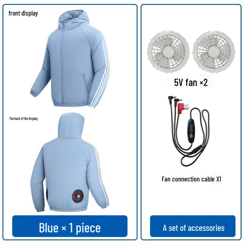 Paar Kapuzen-Sonnenschutz-Kühljacke mit Ventilator zur Vorbeugung von Hitzschlag im Freien