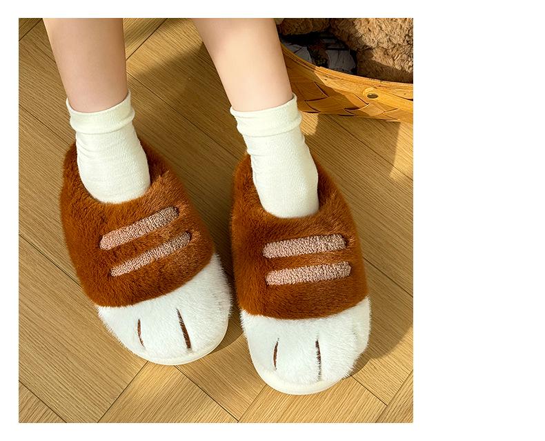 Unisexowe bawełniane kapcie z futrzanymi kocimi łapkami - Ciepłe, antypoślizgowe, na grubej podeszwie obuwie domowe na zimę