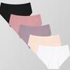 FIENTOO 5Pcs Women Ribbed Cotton Underwear 95% Cotton Soft Butterfly Embroidery Mid Rise Panties Breathable Daily Briefs Comfort
