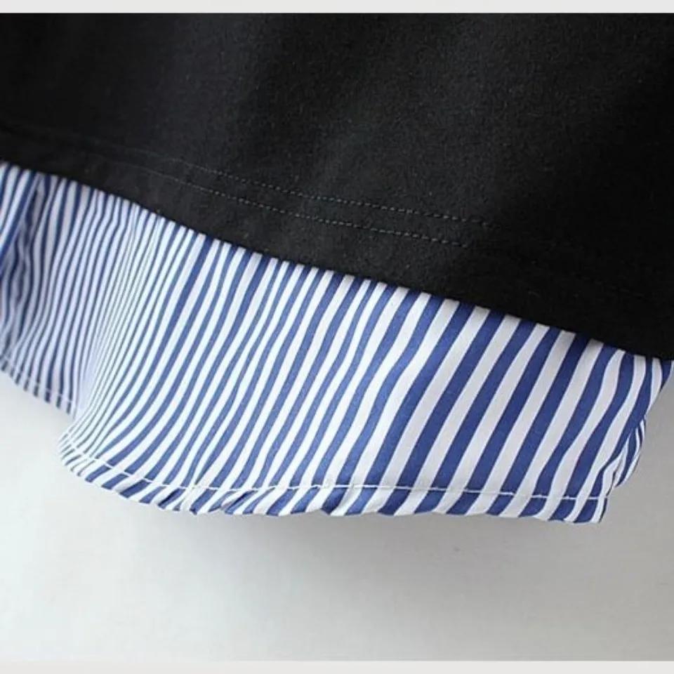 Women's Spring Loose Striped Knit Sweatshirt Long Sleeve Commuter Top