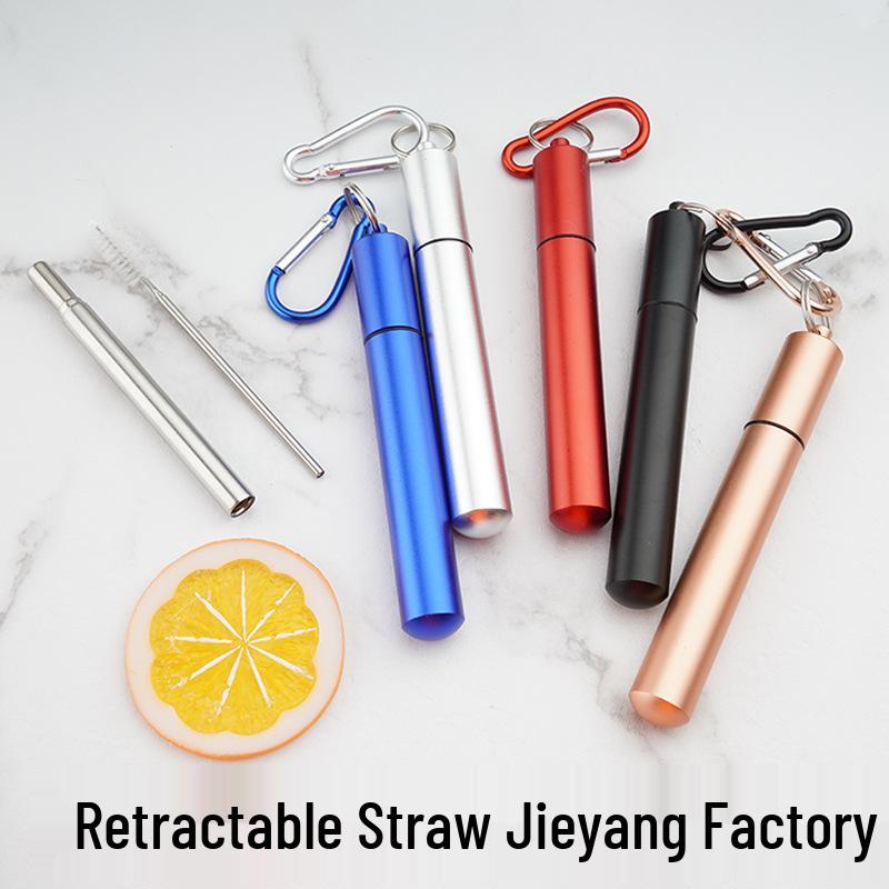 Foldable 304 Stainless Steel Telescopic Straw Set with Aluminum Tube for Outdoor Use