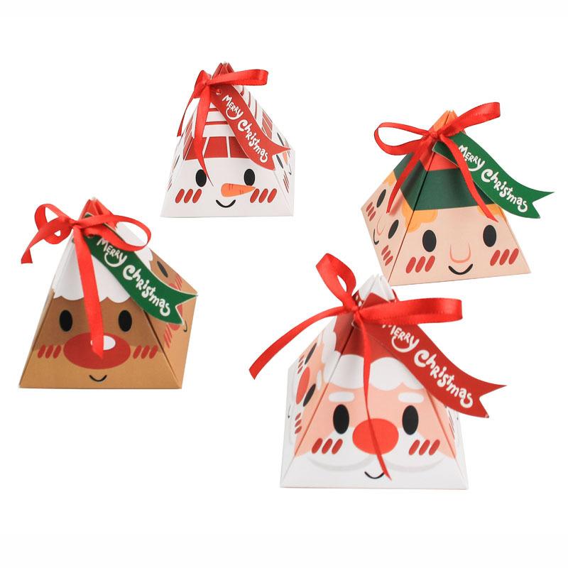 

24pcs New Design Hotly Sold Small Christmas Triangle Paper Candy Gift Packing Box With Tag And Ribbon 7.3x7.3x8.3cm