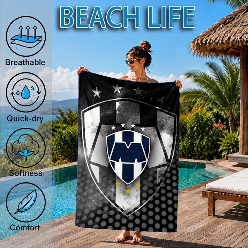 Monter-rey Football Crest Art Printed Microfiber Beach Towel, Soft And Absorbent, Quick-Dry, Ideal for Summer Travel, Beach Essential, Swimming Pool