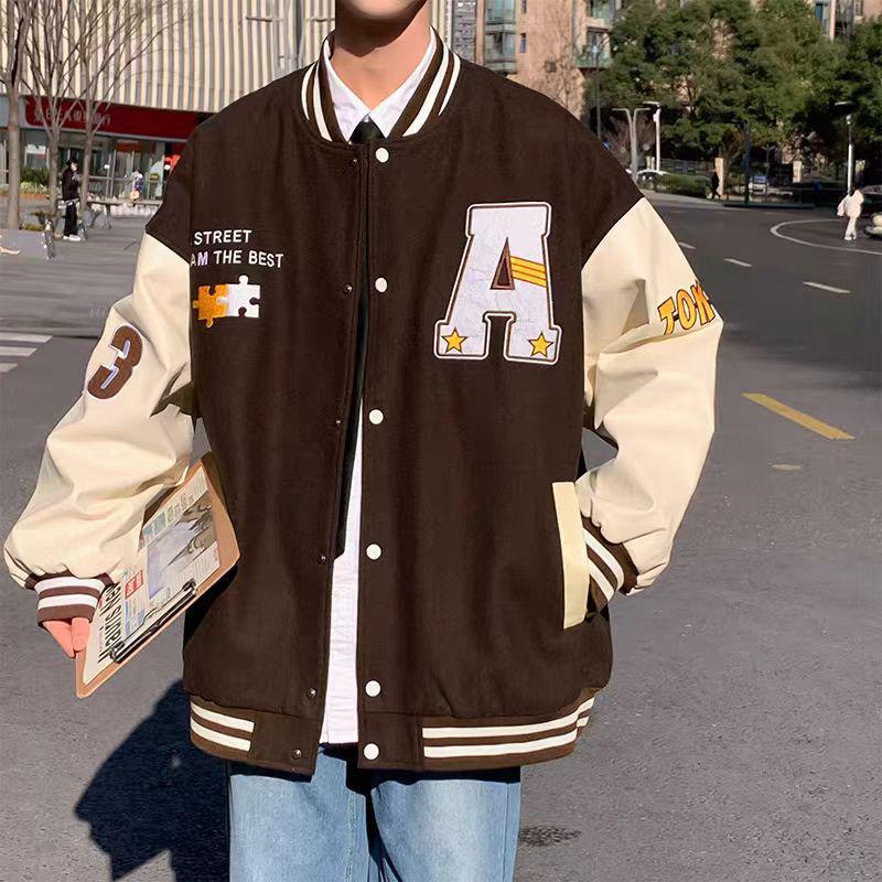 Men's Casual Loose Embroidered Baseball Jacket for Spring and Fall - Suitable for Couples and Students