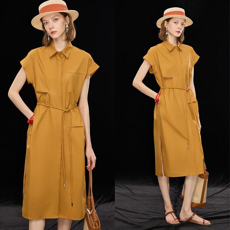 Wudao Women s 100% Cotton Belted Lapel Workwear Dress S