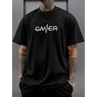 European Sizes Men's Casual Graphic T-Shirt - _GAMER_ Print, with Lettering, Short Sleeve, Round Neck, Lightweight & Breathable for Summer