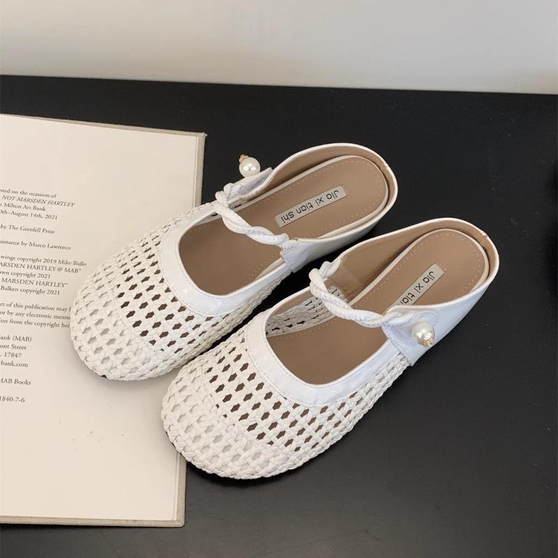 Innere Höhenzunahme gewebte hohle Tasche Kopf halbe Pantoffeln Damen Oberbekleidung Sommer neu atmungsaktiv Rock Plateau-Sandalen