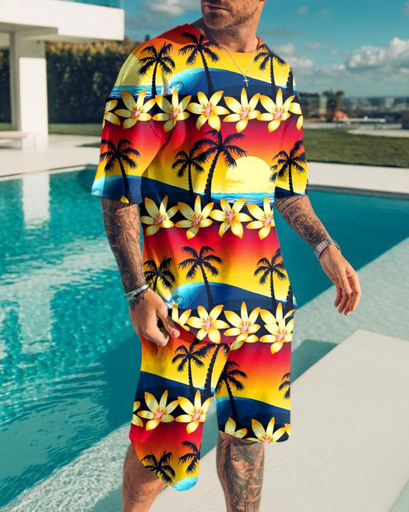 European and American summer new 3D digital print men's fashion casual set, T-shirt and shorts set