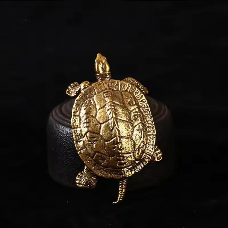 Solid Brass Feng Shui Turtle 24 Solar Terms 12 Hours Longevity Figurine Home Office Wealth Lucky Decoration