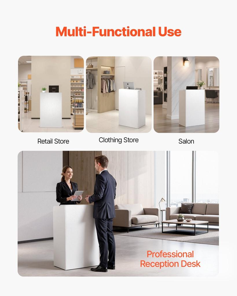 Reception Desk, 60 Cm Rectangular Front Counter Table, Modern Office Reception Desk with Drawer, Small Minimalist Retail Counter Table for Checkout,