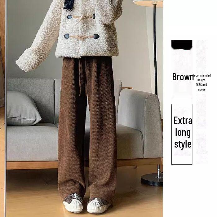 

Женские широкие брюки кофейного цвета с высокой талией — универсальный вариант для весны, осени и зимы, с отделкой из бархата, свободный крой, повседневный драпированный стиль. XL