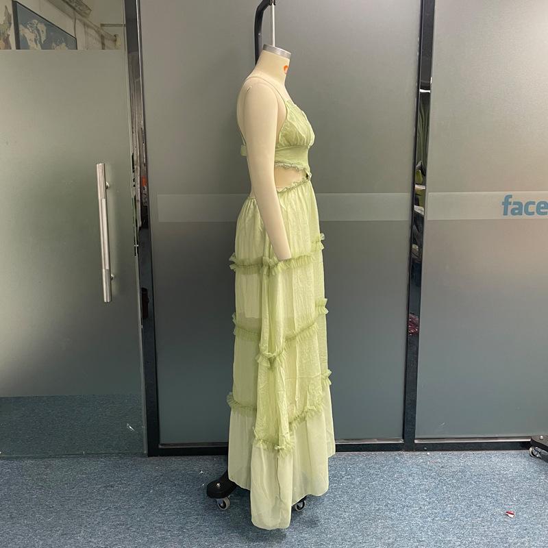 Autumn European American Sexy Home Sling Lace See Through Hole Dress