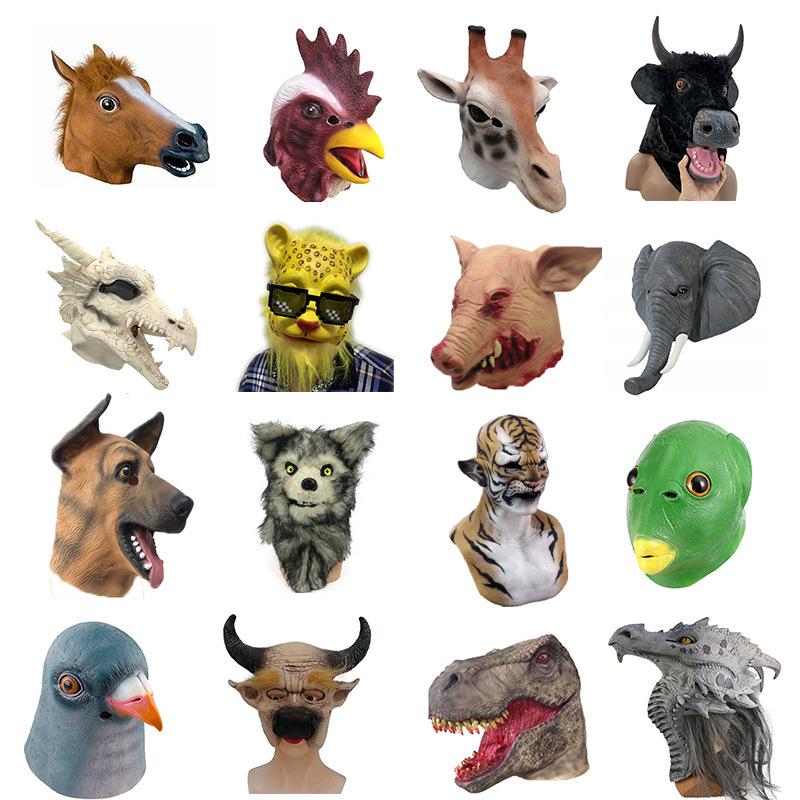 Animal Head Masks: Gorilla, Pig, Leopard, Tiger, Elephant, Fox, Horse, Rooster - Latex Variety