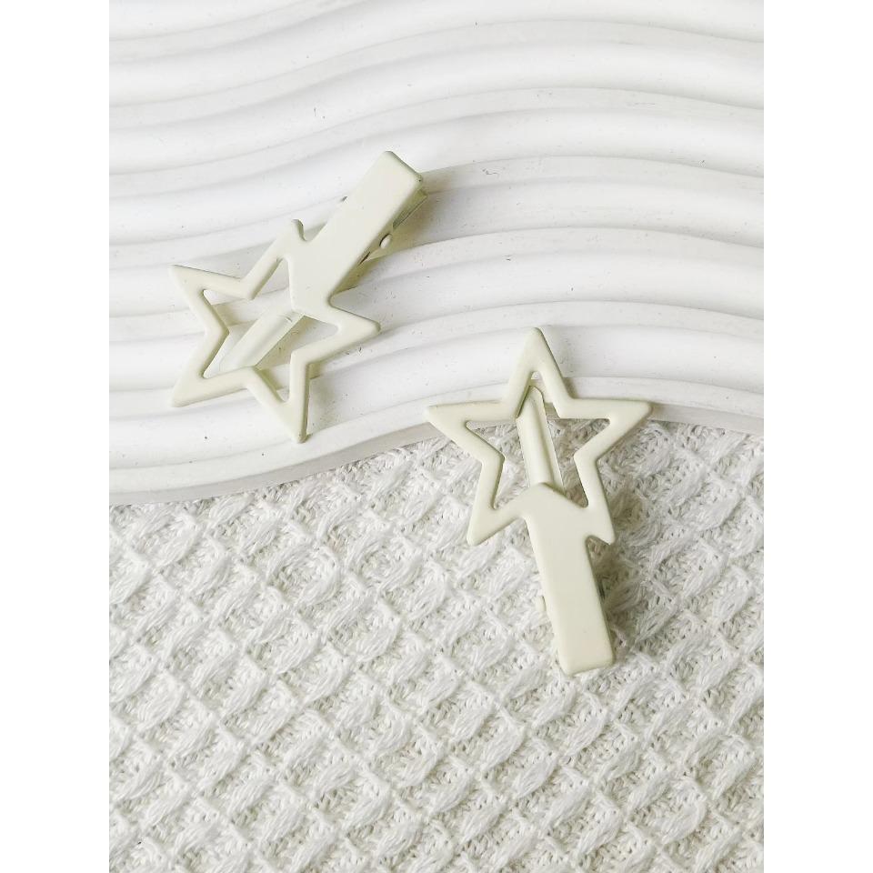 2 Stück Damen Beige Hohlstern Haarspangen und Accessoires Geeignet für den täglichen Gebrauch mit Pony