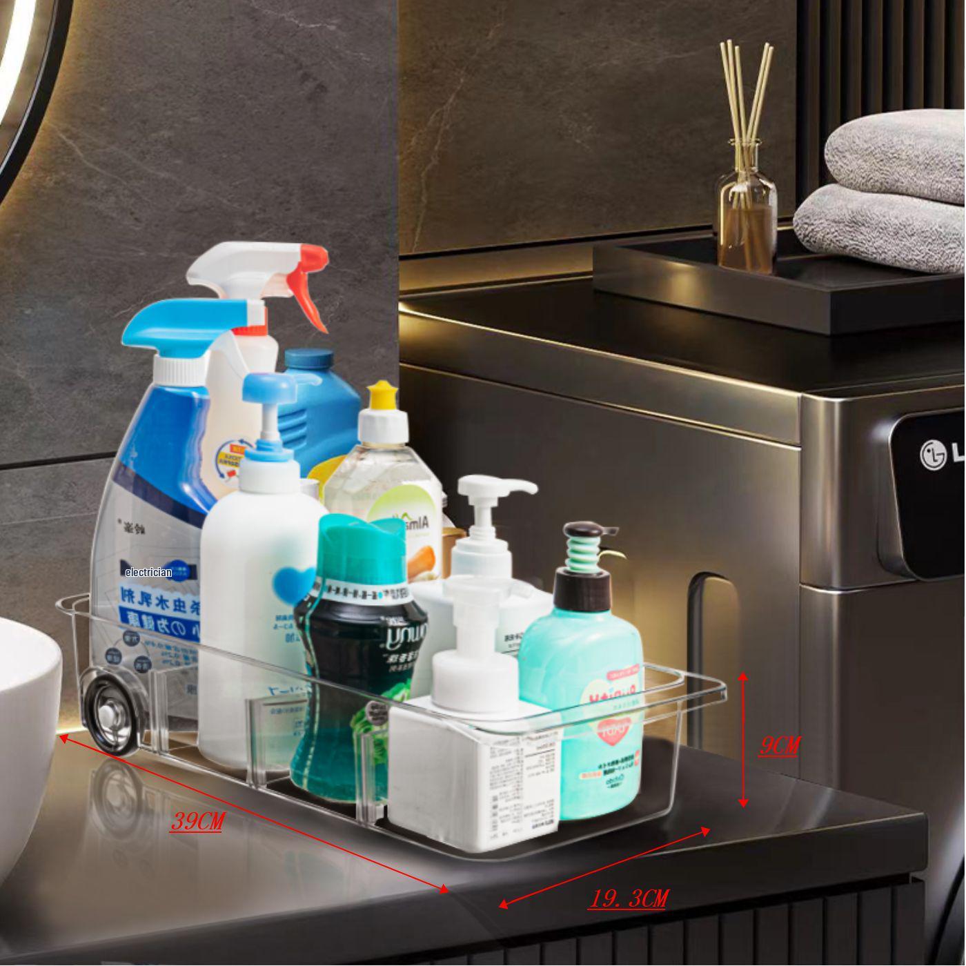 Kitchen Retractable Storage Rack: Multi-layer, Punch-free Pull-out Shelf with Casters for Under-sink Organization.