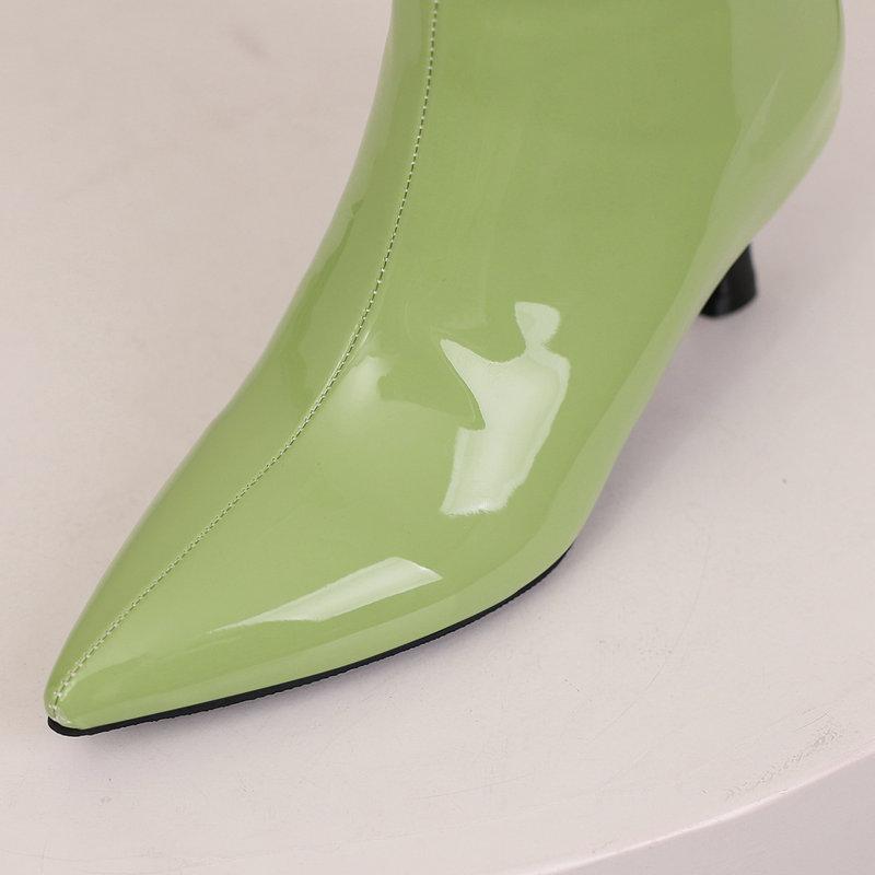 Slouch Boots Women's Patent Leather Mid Calf Boots Pointed Toe Strange Style Shoes 2024 Autumn Winter Footwear