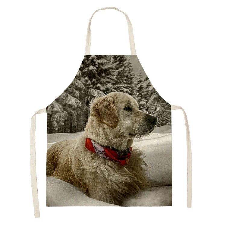 Simple Red Hat Cat and Dog Pattern Women's Kitchen Apron Linen Clean New Year 2022 New Apron