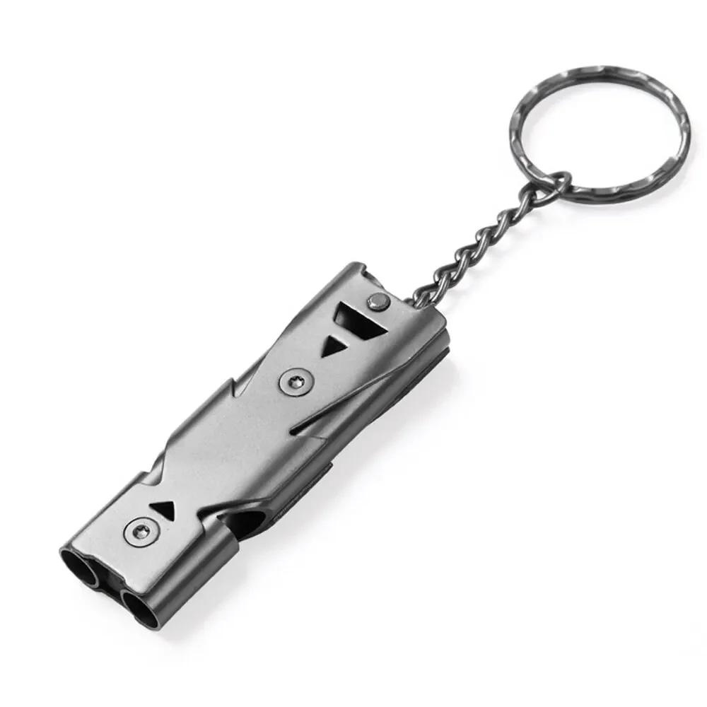 

Double Tube Survival Whistle High Decibel Emergency Keychain Pendant Loud Outdoor Camping Tool Portable Multi Function Pack сірий