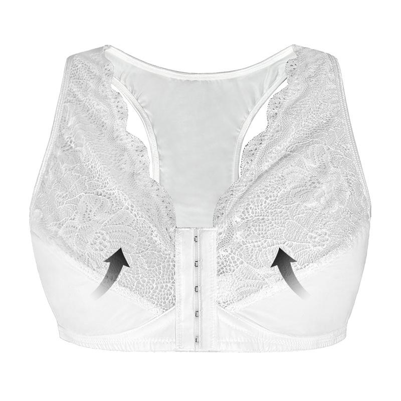 2024 Cross-border Plus Size Lace Bra: Wire-free, Breathable, Front Buckle, Comfortable Strappy Underwear for Breast Enhancement