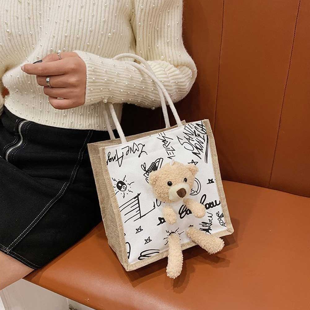 

Модная женская сумка-мессенджер с милым медведем, женская холщовая сумка на плечо