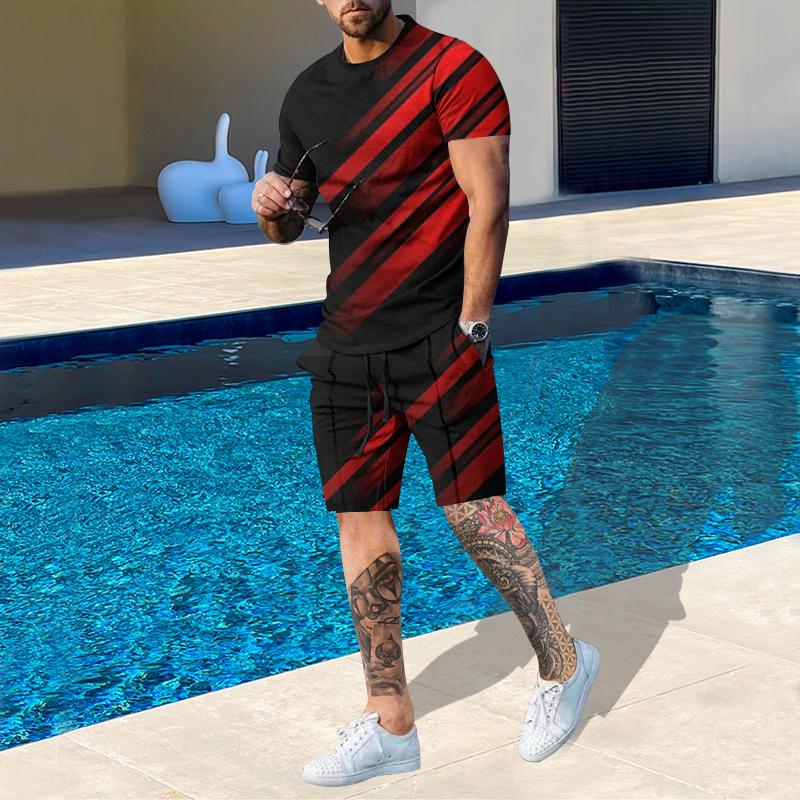 Plus Size Men's Summer Suit Round Neck Short Sleeved Shorts 3D Printed Loose Men's Casual Sports Set