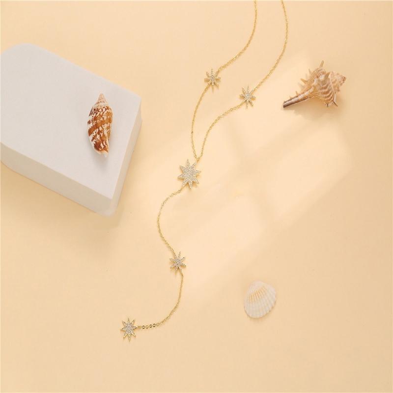 Stylish Meteors Inspired Long Necklace Sophisticated Long Necklace With Meteors And Crosses Details Neck Chain Accessory