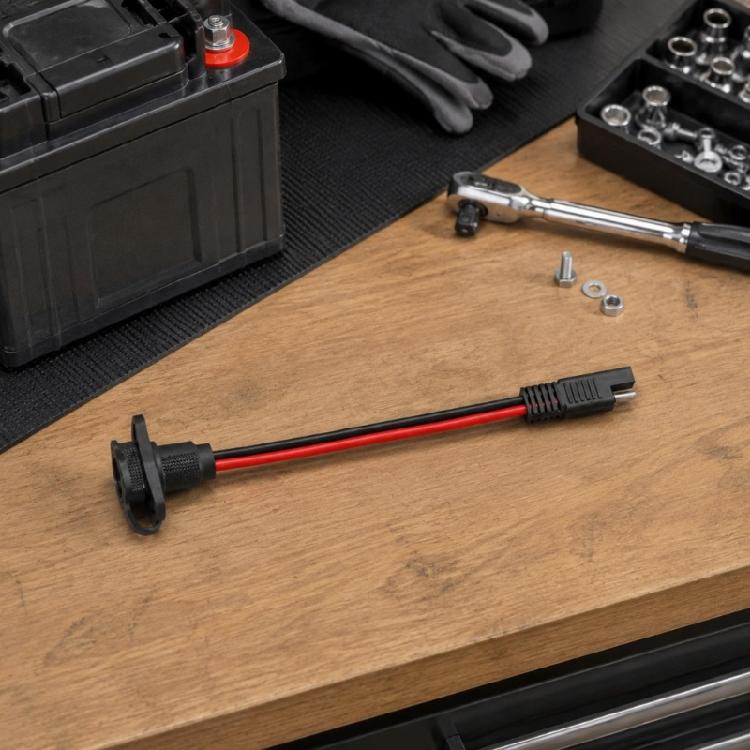 Covered Battery Connection Leads with Panel Mount 2 Pin Ends and Copper Conductors for Vehicle or Motorcycle Wiring Systems, 4 Pack