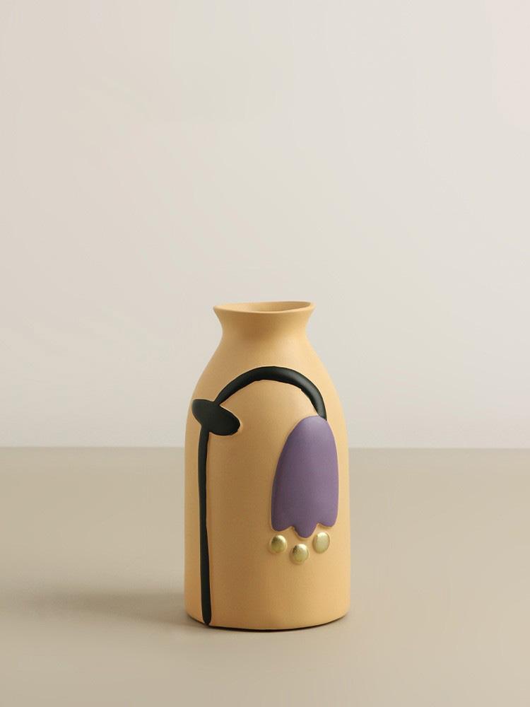 Desktop Ceramic Vase Living Room Flower Arrangement Creative Living Room Home Decoration Morandi Painted Flower Device