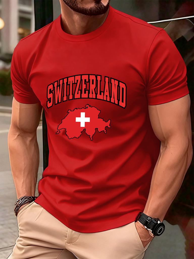 Switzerland Swiss Flag Prints Cotton TShirts Mens Summer Soft Oversized T Shirt ONeck Short Sleeve Tops Basic Male Clothes