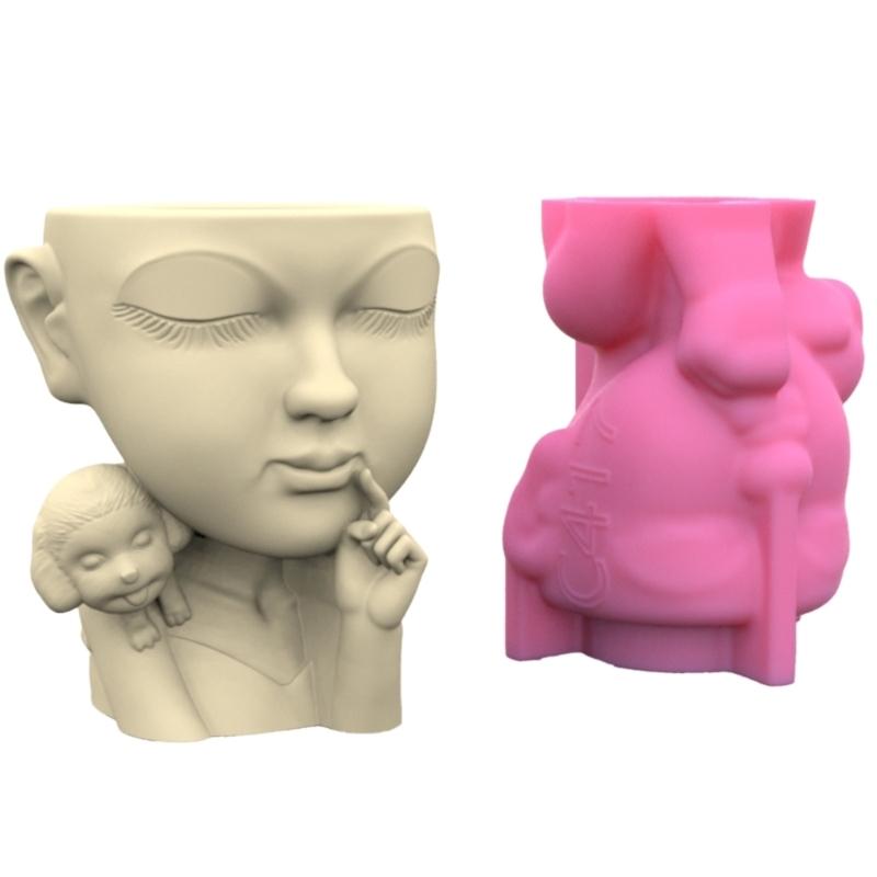 Cute Portrait Gypsum Flower Pot Silicone Mold Epoxy Resin Casting Mold Succulent Vase Cement Clay Mold Pen Holder Mold