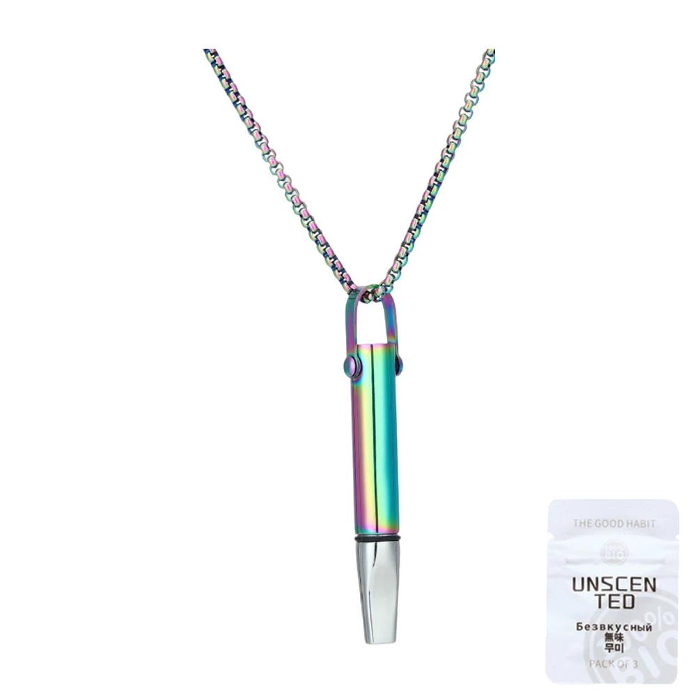 Breathing Necklace with Filter Cotton Titanium Steel Pendant Wear Resist Mindfulness Necklace for Smoking Cessation Tool
