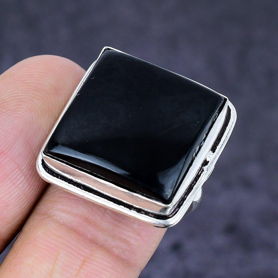 Natural Black Onyx Gemstone 925 Sterling Silver Jewelry Ring Size 7.5 l2i83
