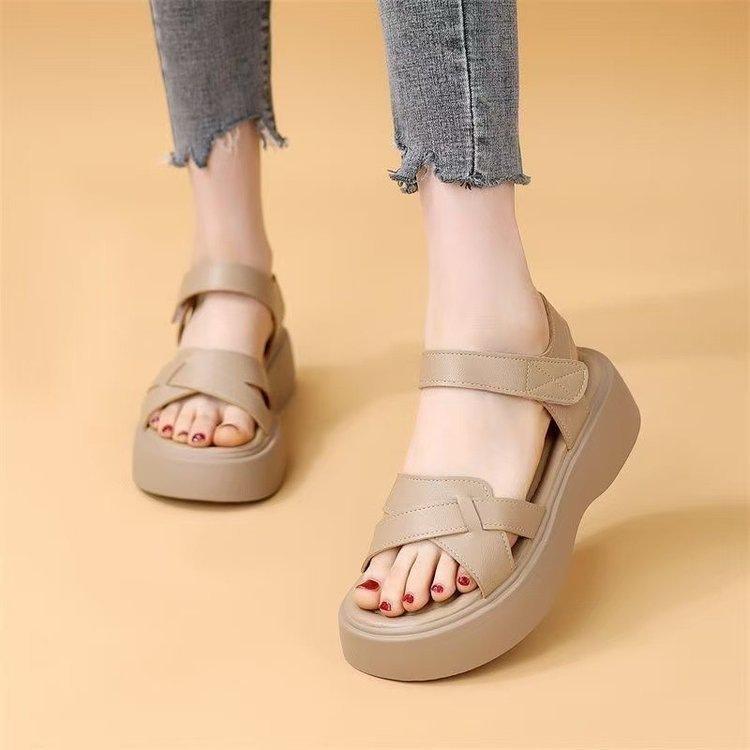 Thick-soled Roman Sandals Summer New Velcro Open-toed Soft-soled Not Tired Feet Wear Beach Sandals