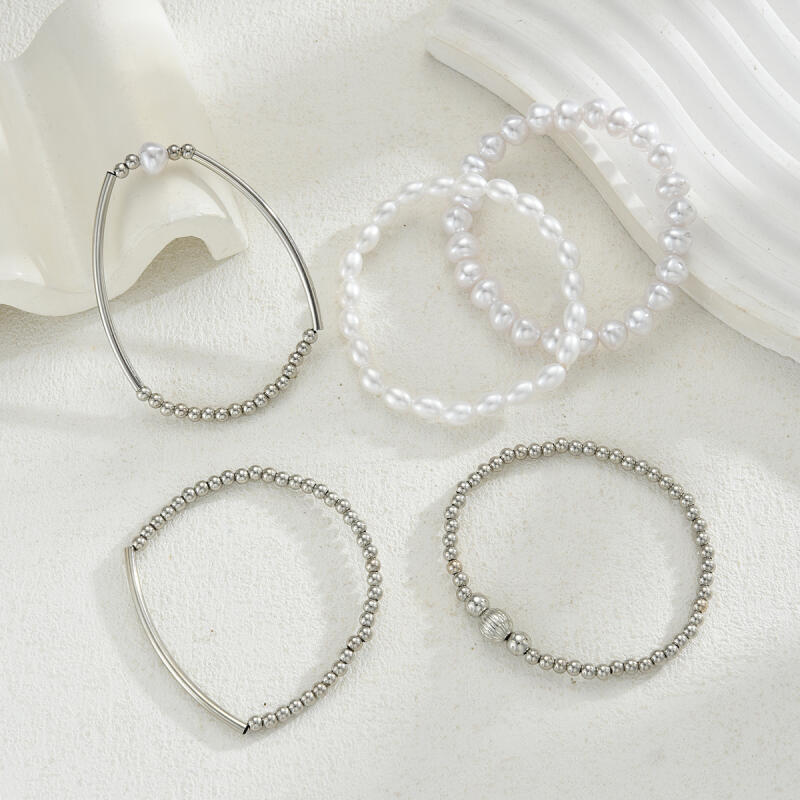 5Pcs/Set Exquisit Imitation Pearls Round CCB Bracelets for Women Ladies Bohemian Vacation Style Bracelets Sets Jewelry Gifts
