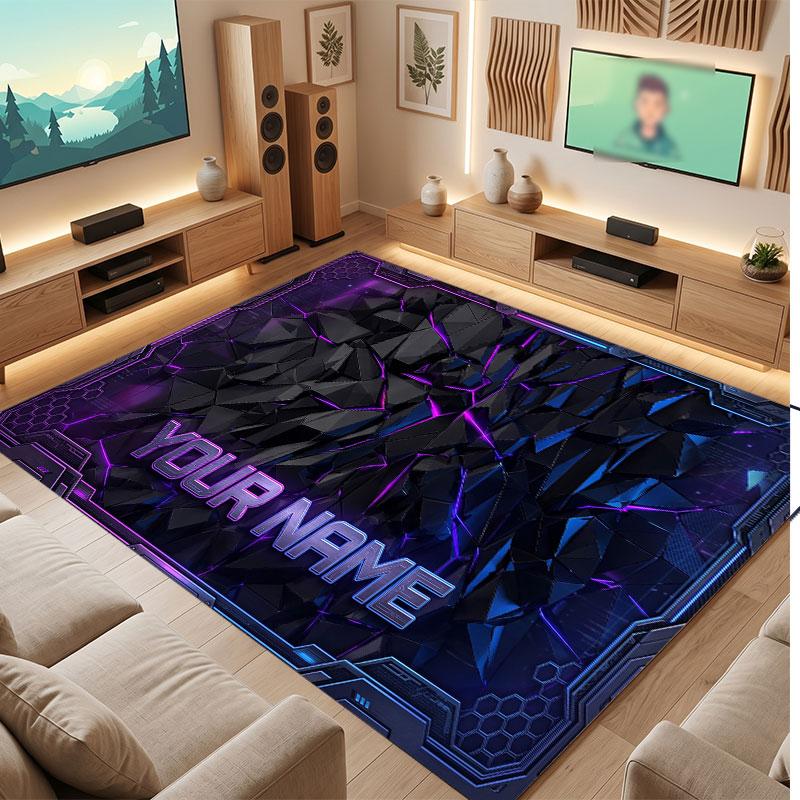 Abstract Geometric Theme Crystal Velvet Floor Rug Personalized Custom Name Text Warm Carpet Home Decoration
