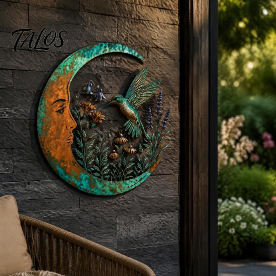 Rustic Turquoise Home Accents Vintage Crescent Moon Wall Art, Fairy Witch Bee Dragonfly Iron Hanging Metal Art Decor Decor, Sculpture for Garden Patio