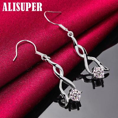 925 Sterling Silver AAA Zircon Drop Earrings Jewelry