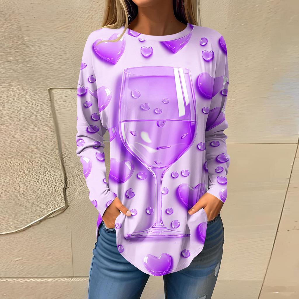 Tricouri Pentru Femei Casual Gât Rotund Mânecă Lungă Cămăși Imprimeu Ziua Îndrăgostiților Top Pulover