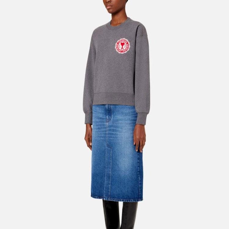 Amiparis Fw22 Letter Logo Round Neck Casual Long Sleeve Pullover Sweatshirt Women sweatshirt Gray USW011739-055