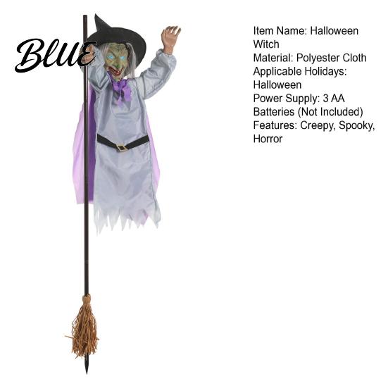 Realistic Halloween Patterns Animated Witch Decoration Sound Activated Lighted Haunted House Prop Themed Decor Creepy Flying with Broom for