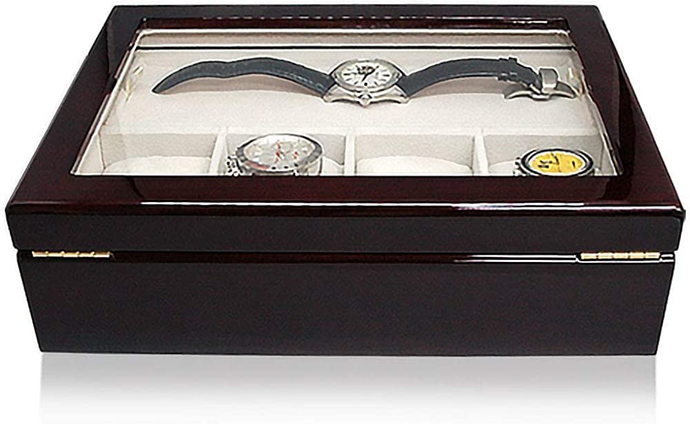 IGIMI Luxury Watch Storage Wooden Holds 6 with Brown Wood Grain Grace Leather Can Store 2 Watches Gift Wrapping Available Box, Case, Watches, Window,