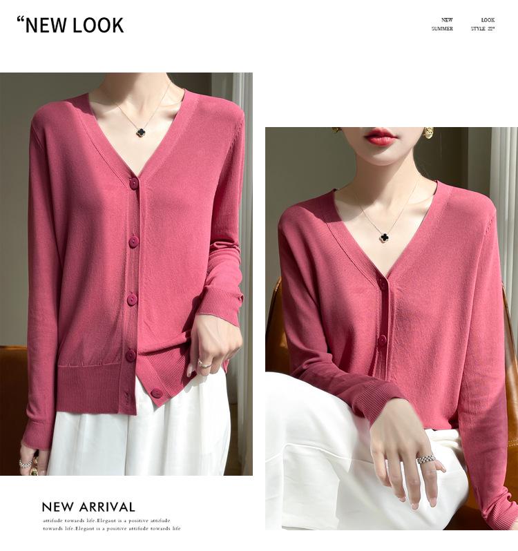 Women's Ice Silk Knitted Cardigan - Pink, Lightweight, Sun-Protective Summer Jacket