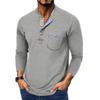 Men's Spring And Solid Color T-shirt Lapel 3 Button Open Placket Button Long Sleeved Top